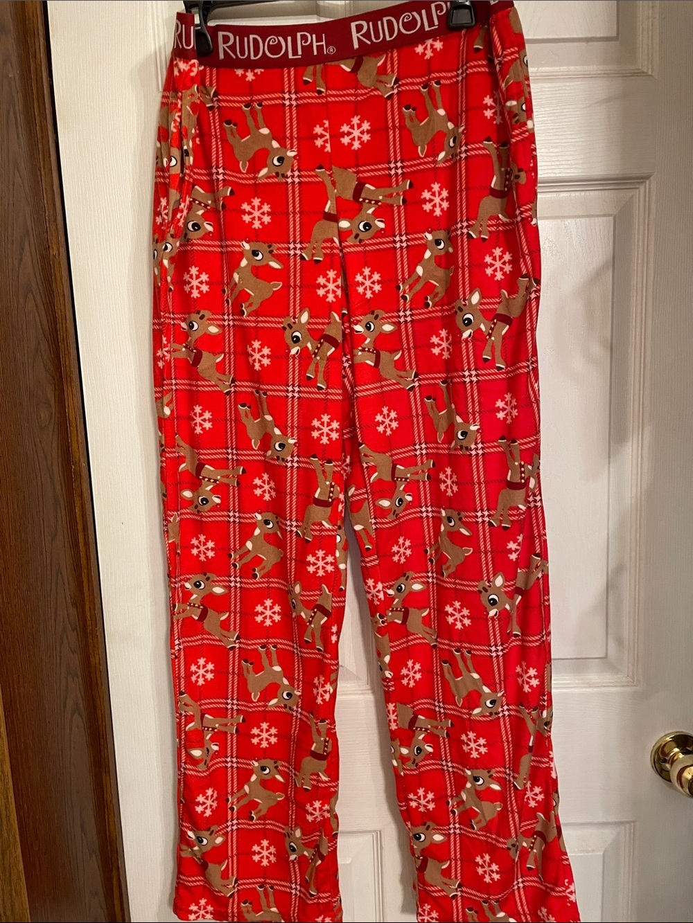 Source Unknown Red Rudolph Plaid Reindeer Pajama Pants